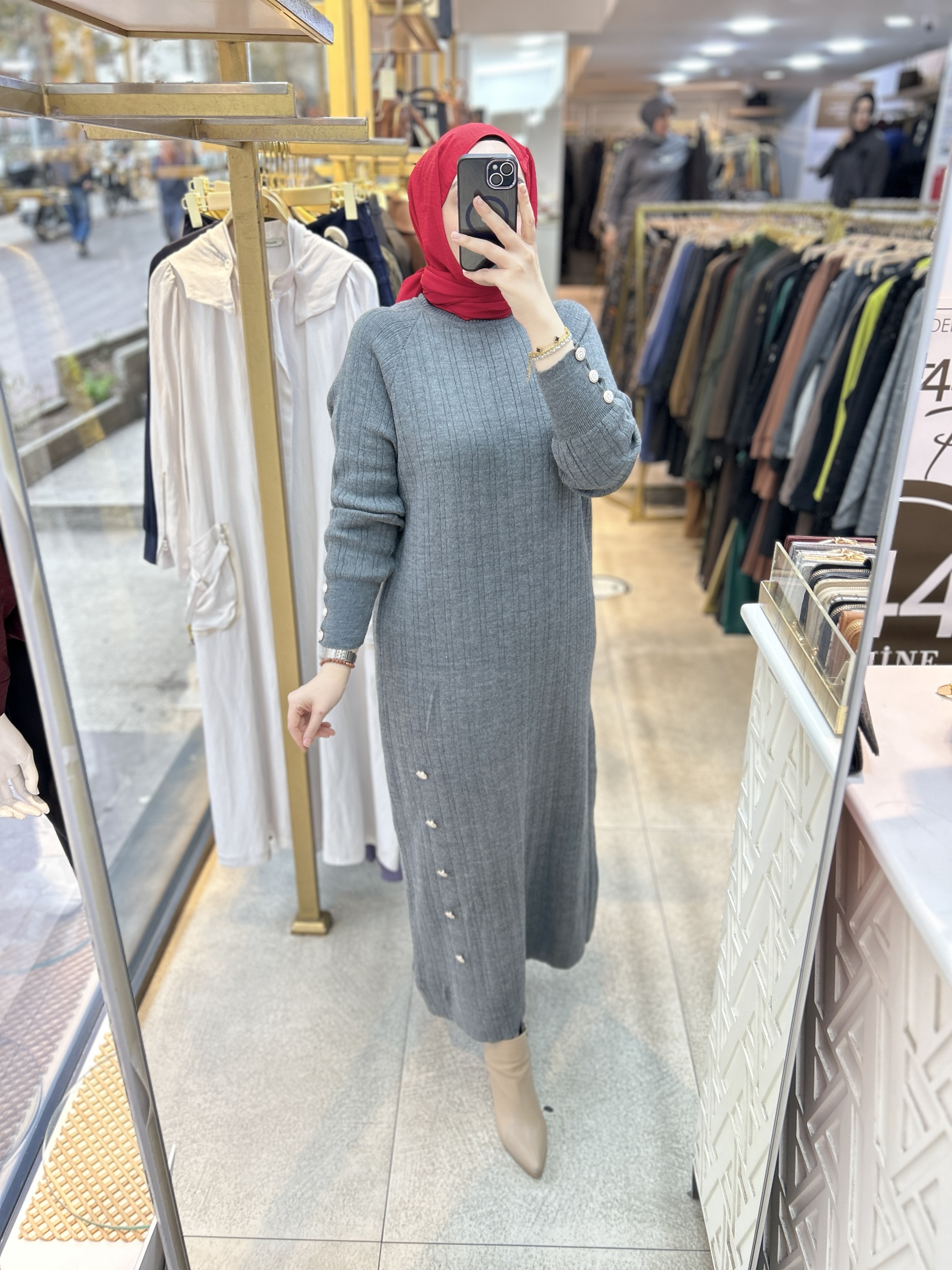 9004 Düğme Detaylı Elbise - Görsel 4