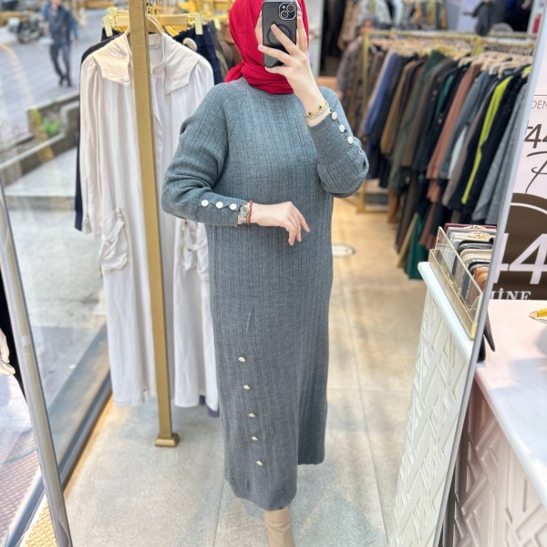 9004 Düğme Detaylı Elbise - Görsel 6