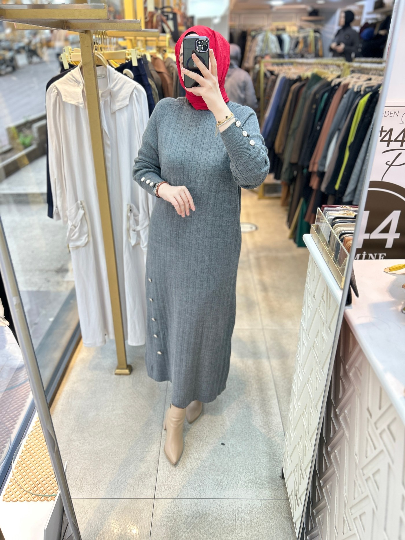 9004 Düğme Detaylı Elbise