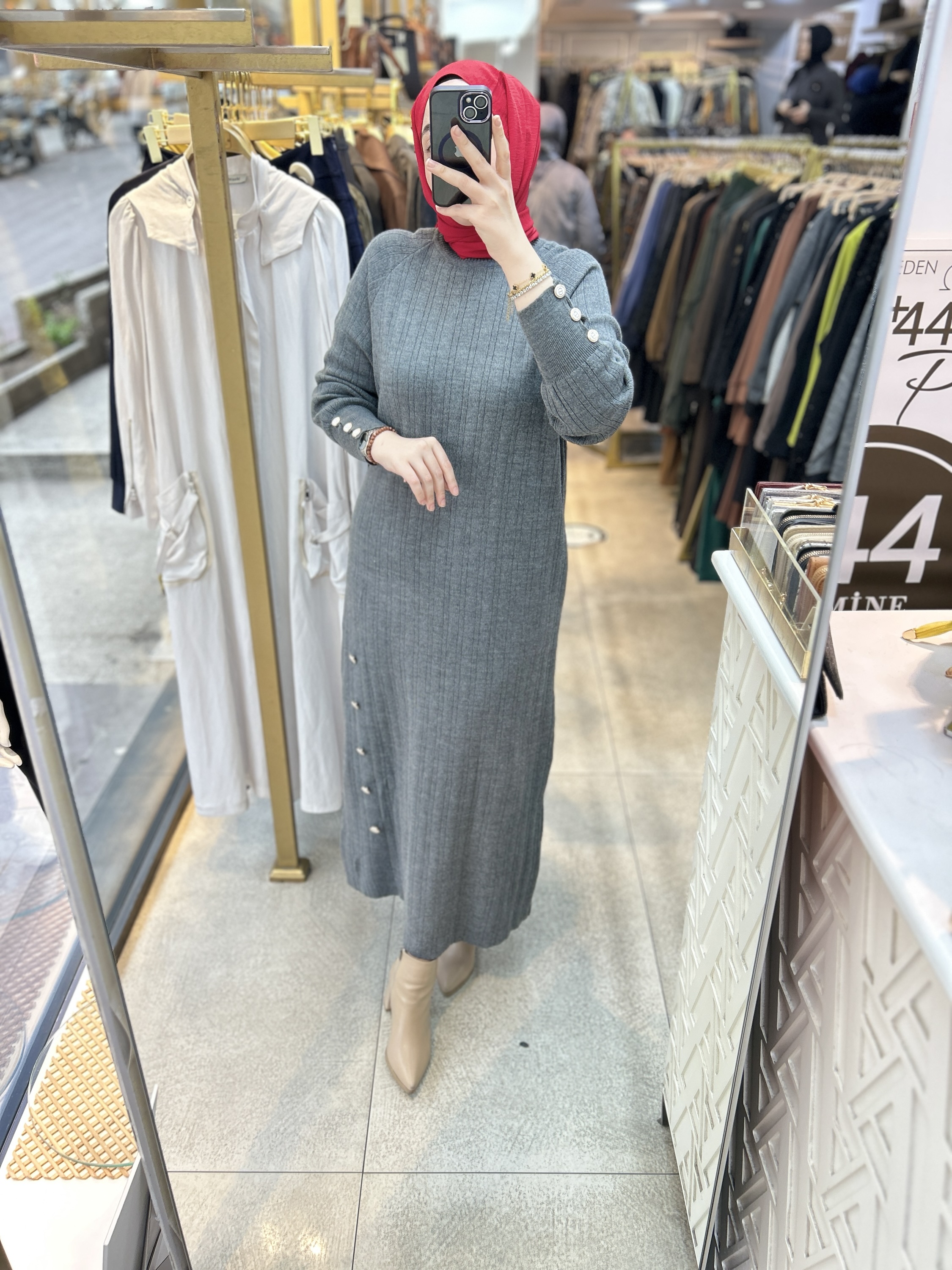 9004 Düğme Detaylı Elbise - Görsel 18