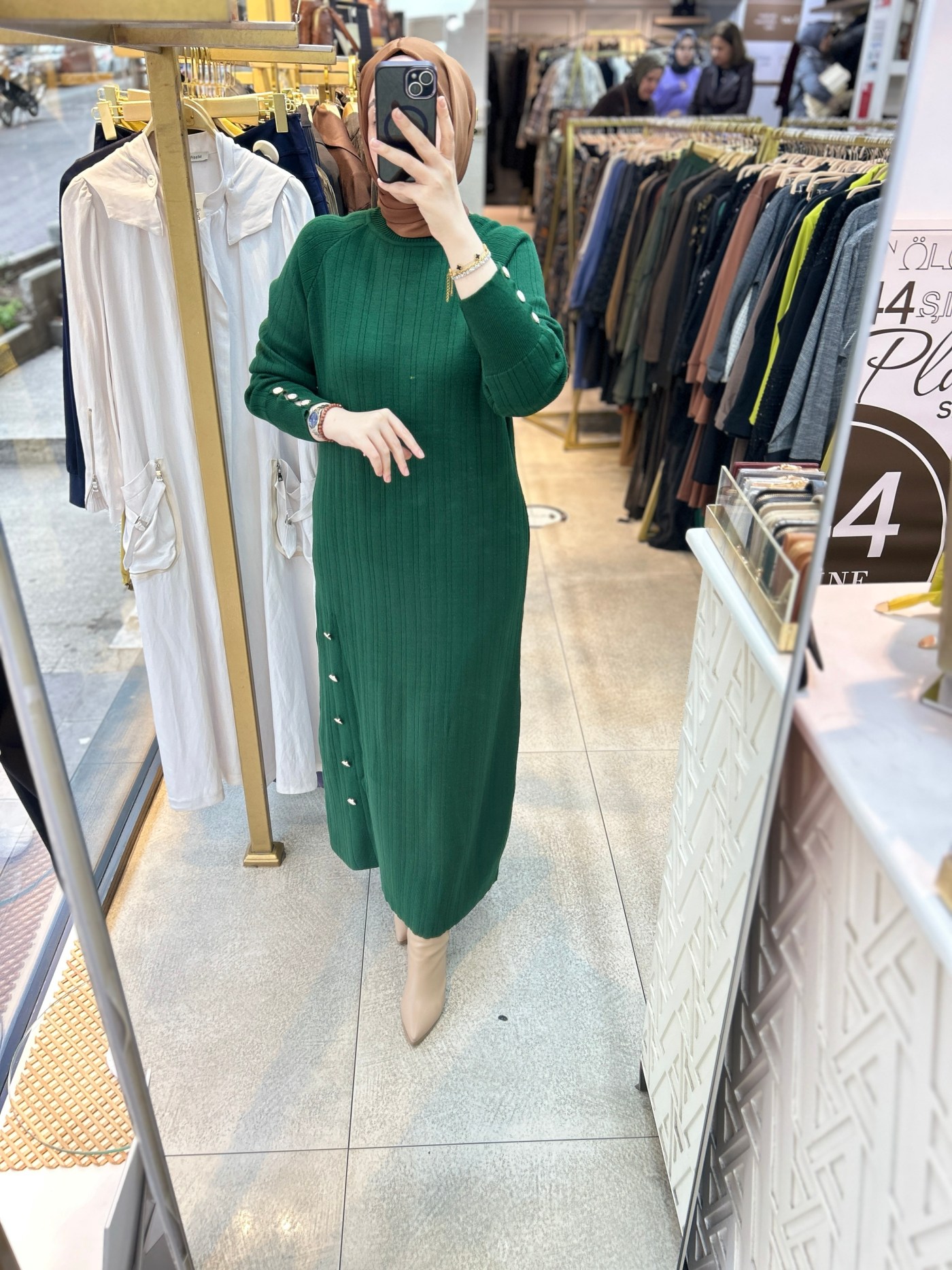 9004 Düğme Detaylı Elbise