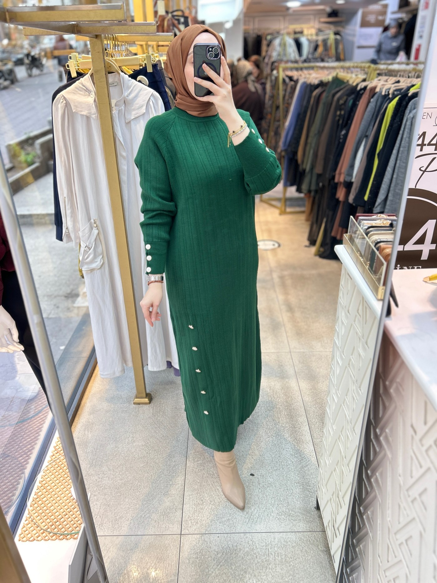 9004 Düğme Detaylı Elbise