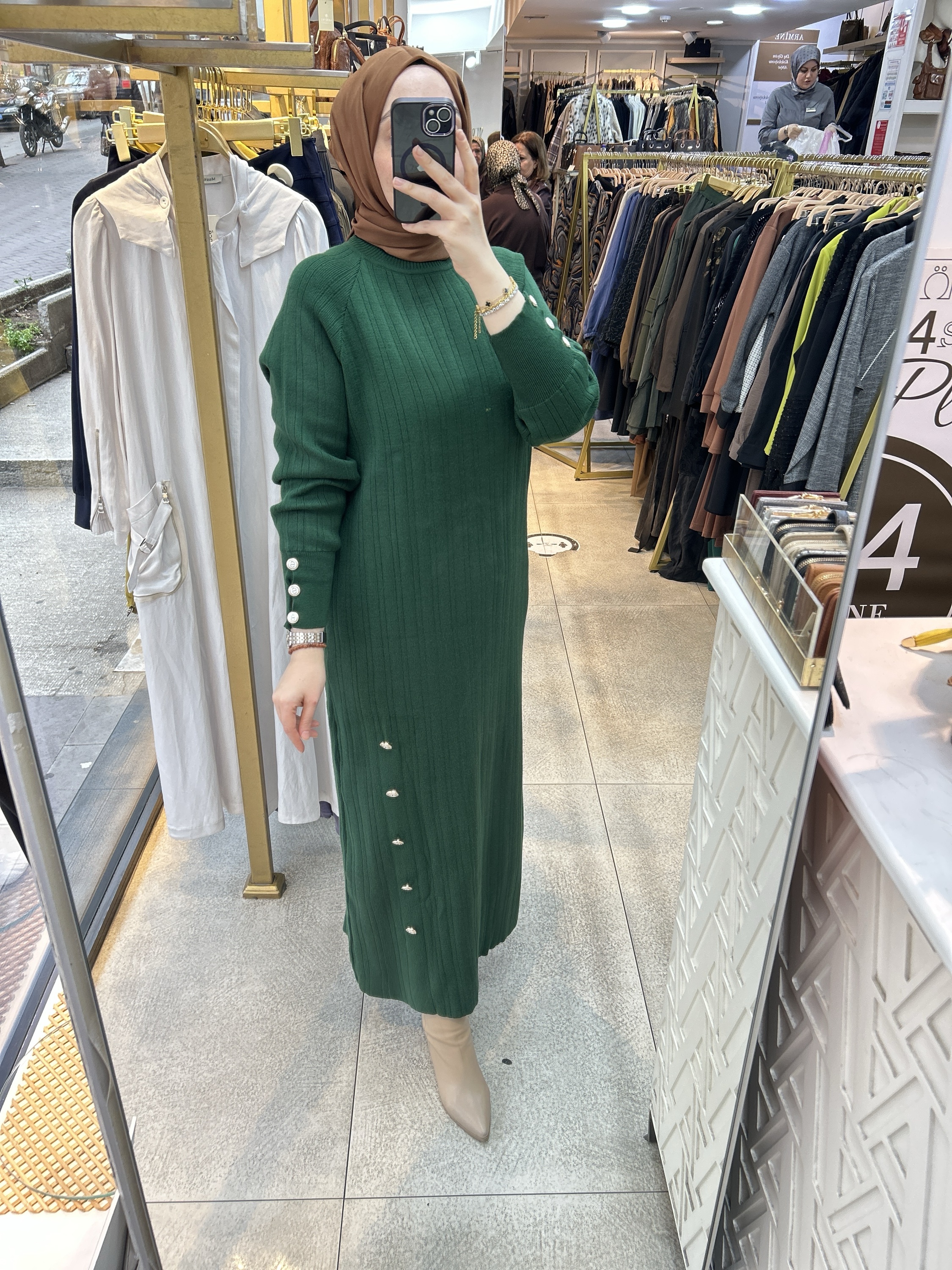 9004 Düğme Detaylı Elbise - Görsel 9