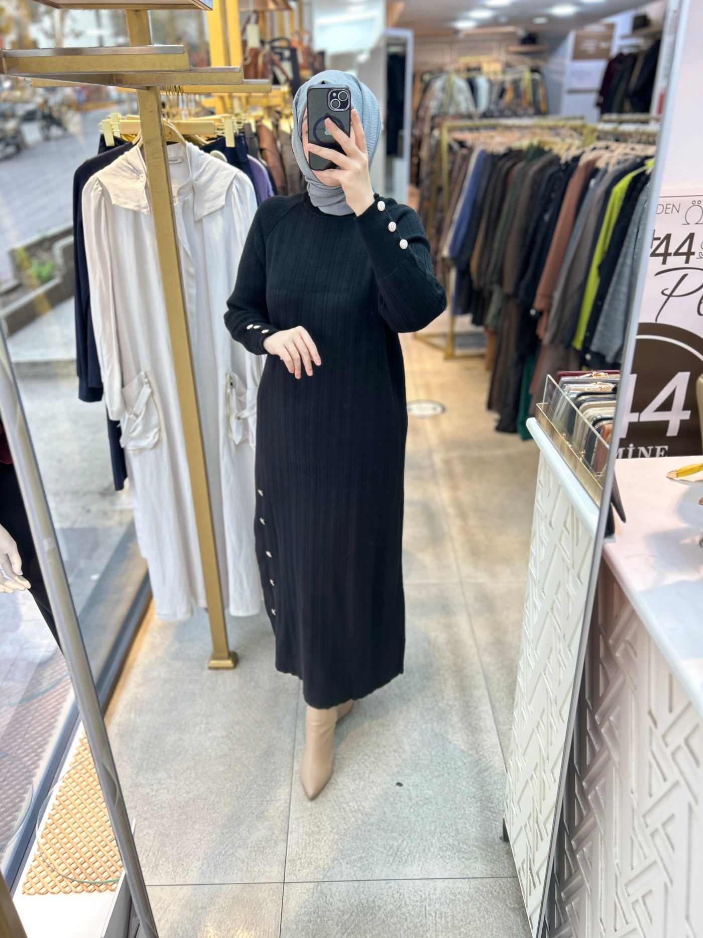 9004 Düğme Detaylı Elbise