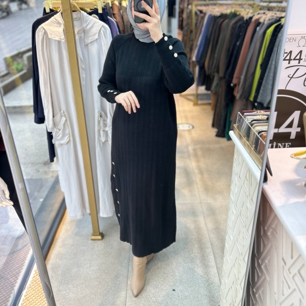 9004 Düğme Detaylı Elbise - Görsel 1