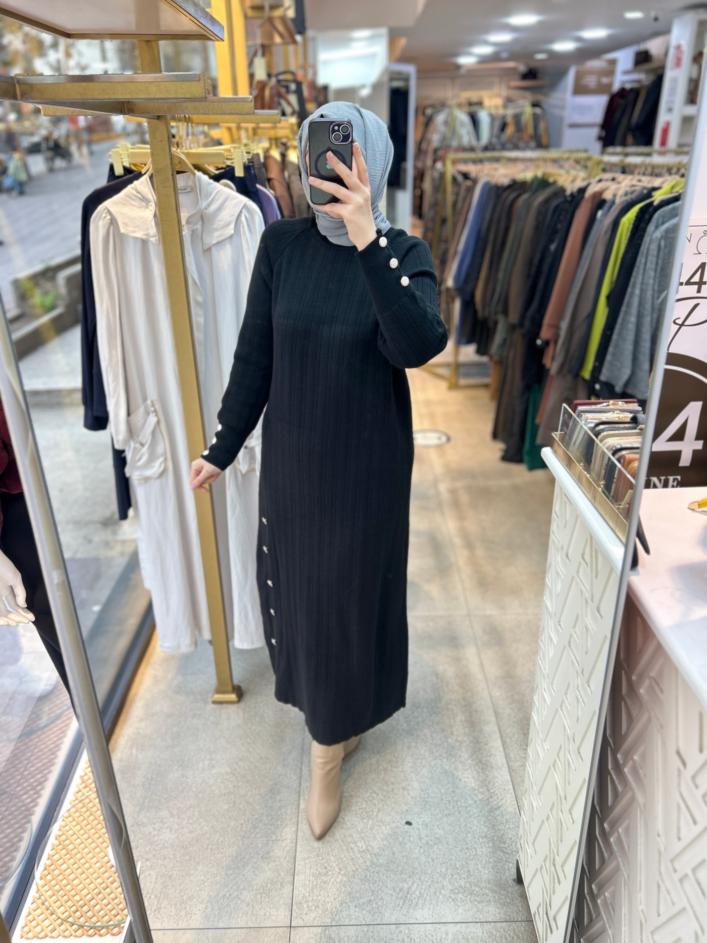 9004 Düğme Detaylı Elbise