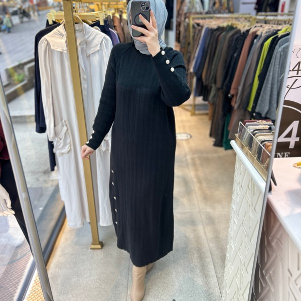 9004 Düğme Detaylı Elbise - Görsel 3