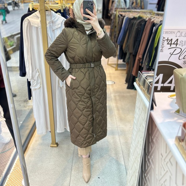 25K7001 KEMERLİ KAPŞONLU KAPİTONE MONT - Görsel 1