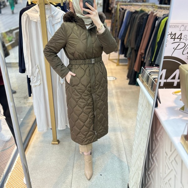 25K7001 KEMERLİ KAPŞONLU KAPİTONE MONT - Görsel 2