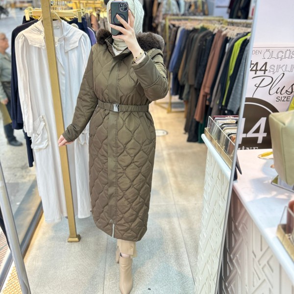 25K7001 KEMERLİ KAPŞONLU KAPİTONE MONT - Görsel 3