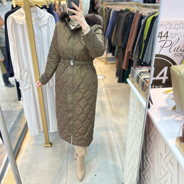 25K7001 KEMERLİ KAPŞONLU KAPİTONE MONT - Görsel 7