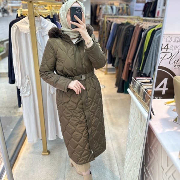 25K7001 KEMERLİ KAPŞONLU KAPİTONE MONT - Görsel 6