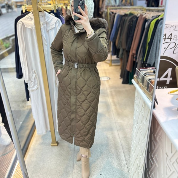 25K7001 KEMERLİ KAPŞONLU KAPİTONE MONT - Görsel 4