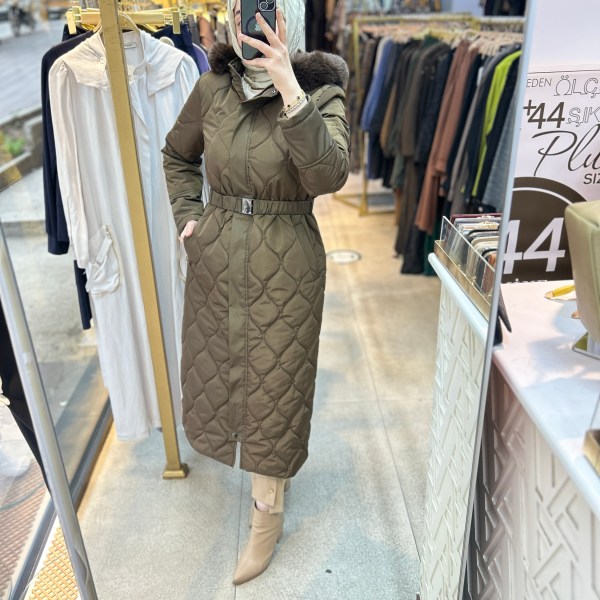 25K7001 KEMERLİ KAPŞONLU KAPİTONE MONT - Görsel 8