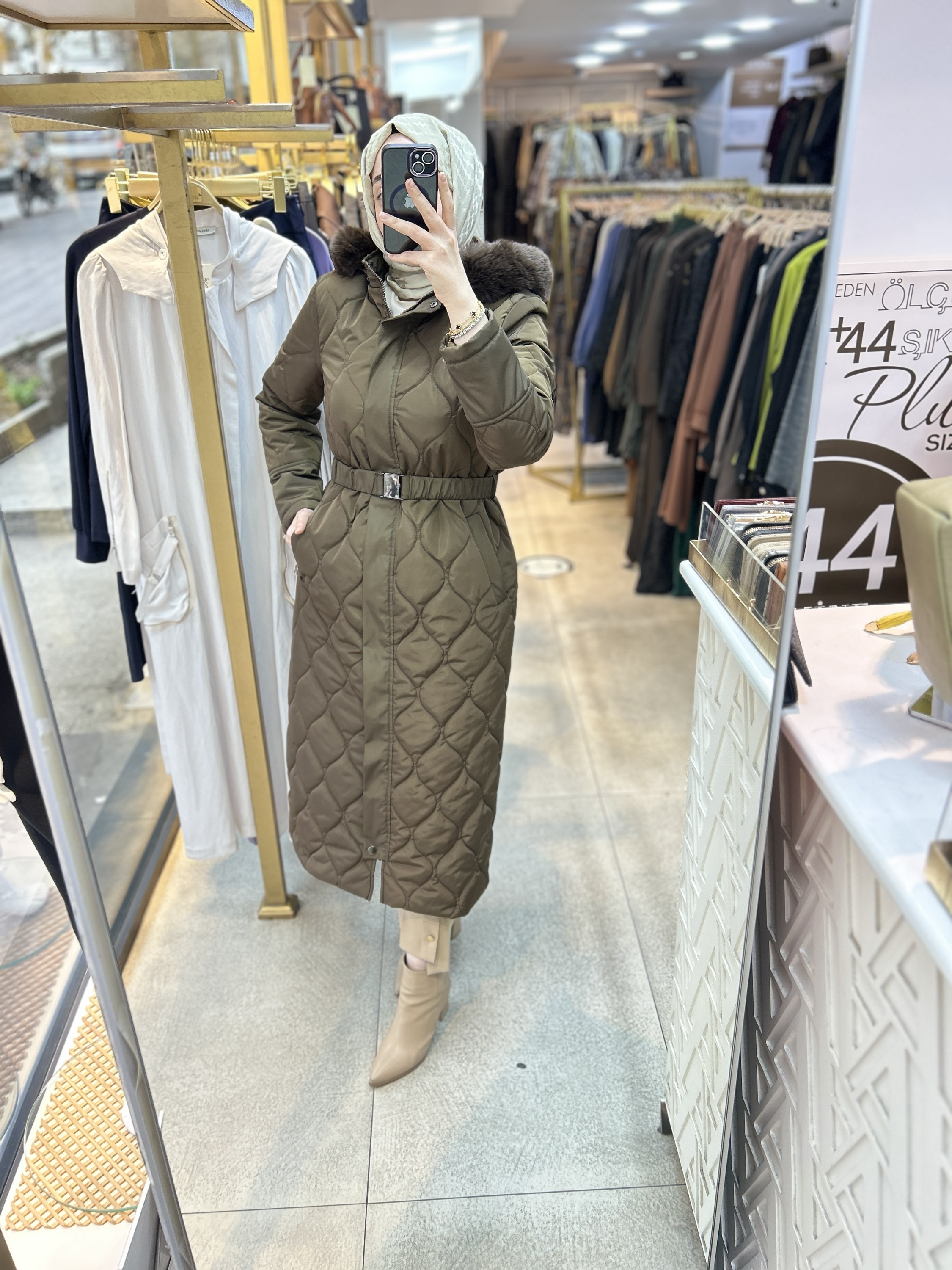 25K7001 KEMERLİ KAPŞONLU KAPİTONE MONT - Görsel 8