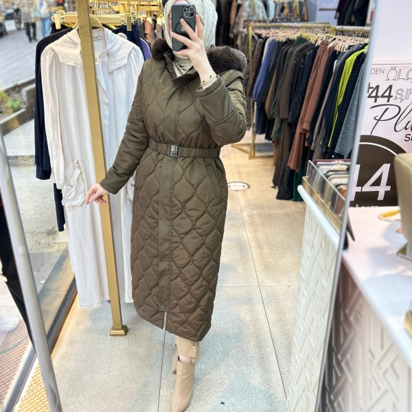 25K7001 KEMERLİ KAPŞONLU KAPİTONE MONT - Görsel 9