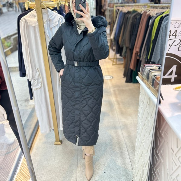 25K7001 KEMERLİ KAPŞONLU KAPİTONE MONT - Görsel 12