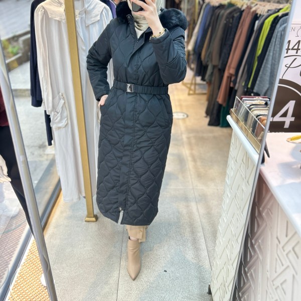 25K7001 KEMERLİ KAPŞONLU KAPİTONE MONT - Görsel 13