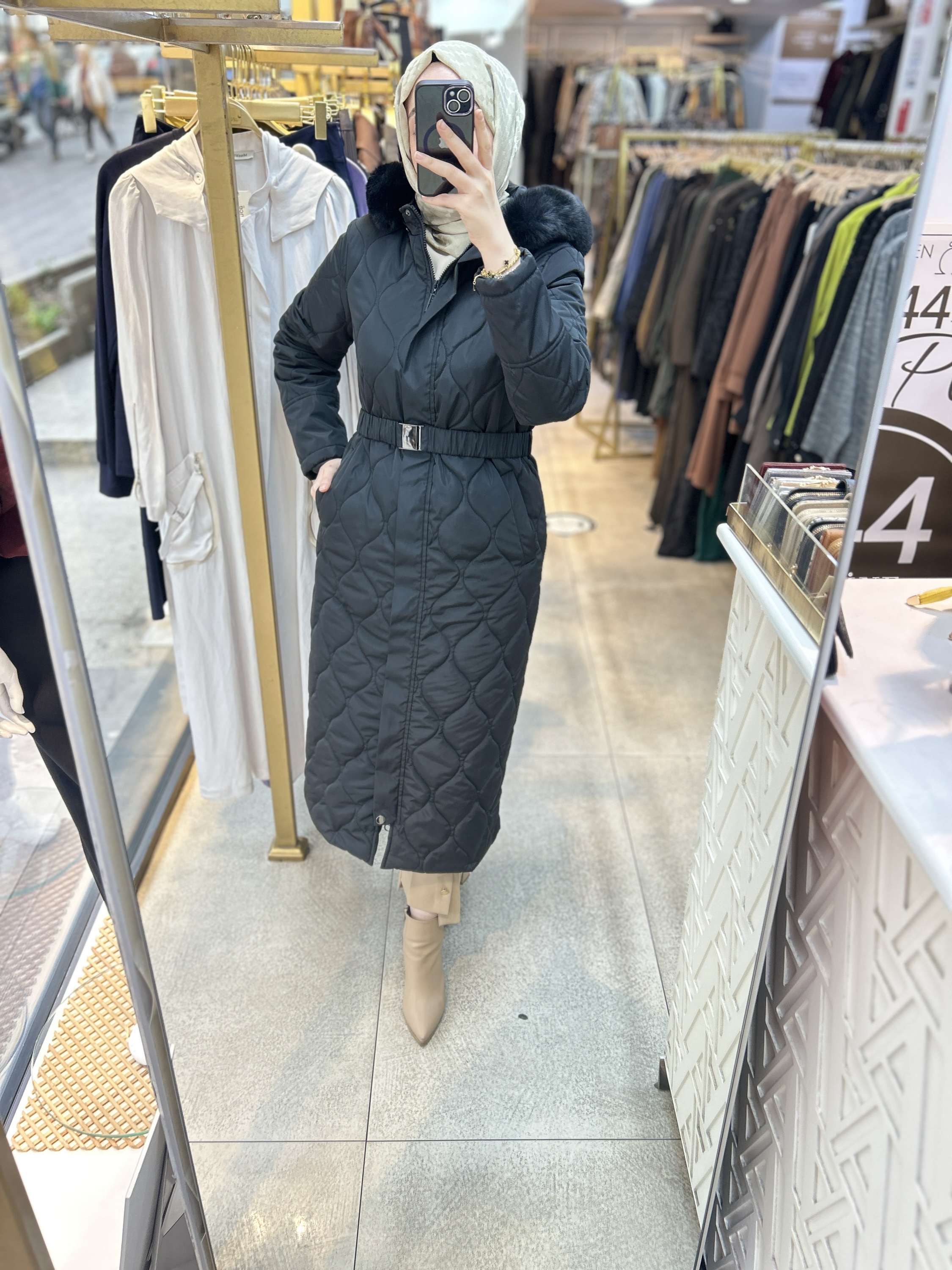 25K7001 KEMERLİ KAPŞONLU KAPİTONE MONT - Görsel 13