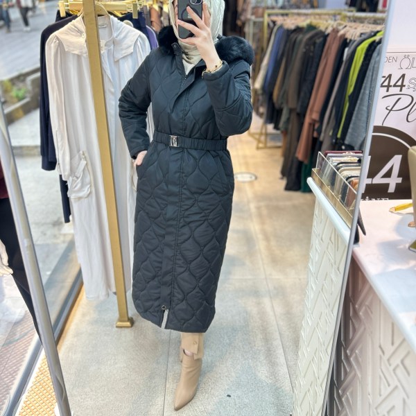 25K7001 KEMERLİ KAPŞONLU KAPİTONE MONT - Görsel 14