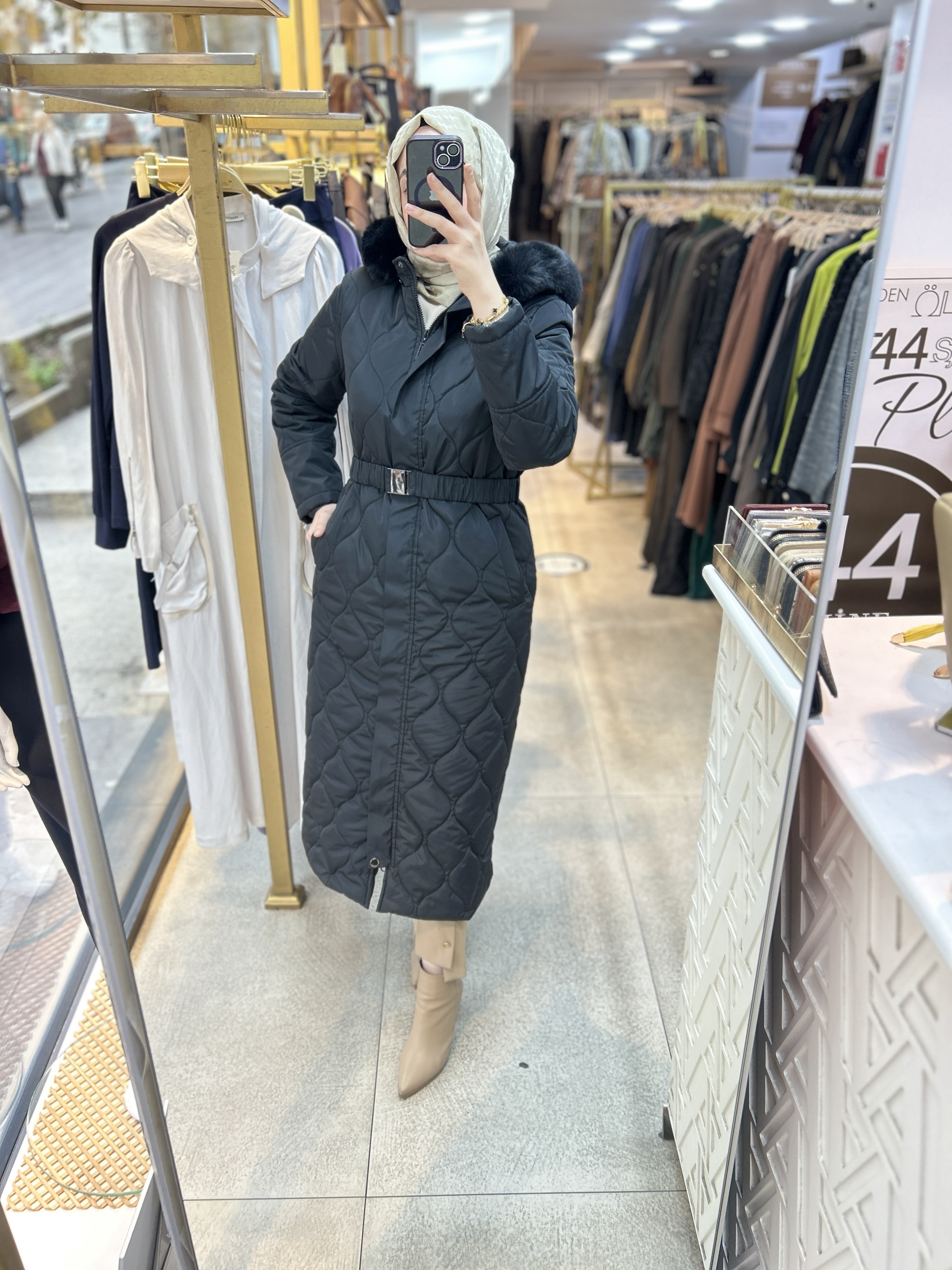 25K7001 KEMERLİ KAPŞONLU KAPİTONE MONT - Görsel 14