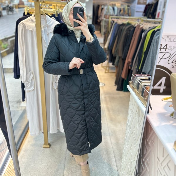 25K7001 KEMERLİ KAPŞONLU KAPİTONE MONT - Görsel 15