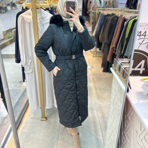 25K7001 KEMERLİ KAPŞONLU KAPİTONE MONT - Görsel 25