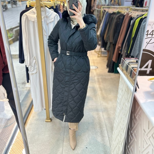 25K7001 KEMERLİ KAPŞONLU KAPİTONE MONT - Görsel 28