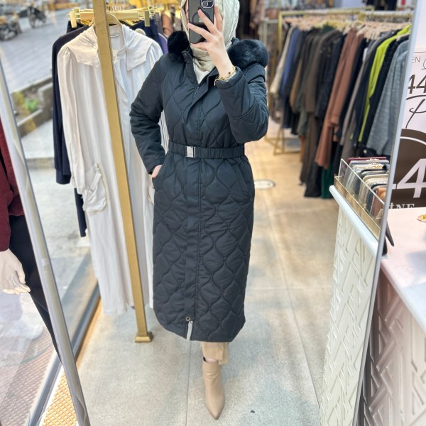 25K7001 KEMERLİ KAPŞONLU KAPİTONE MONT - Görsel 17