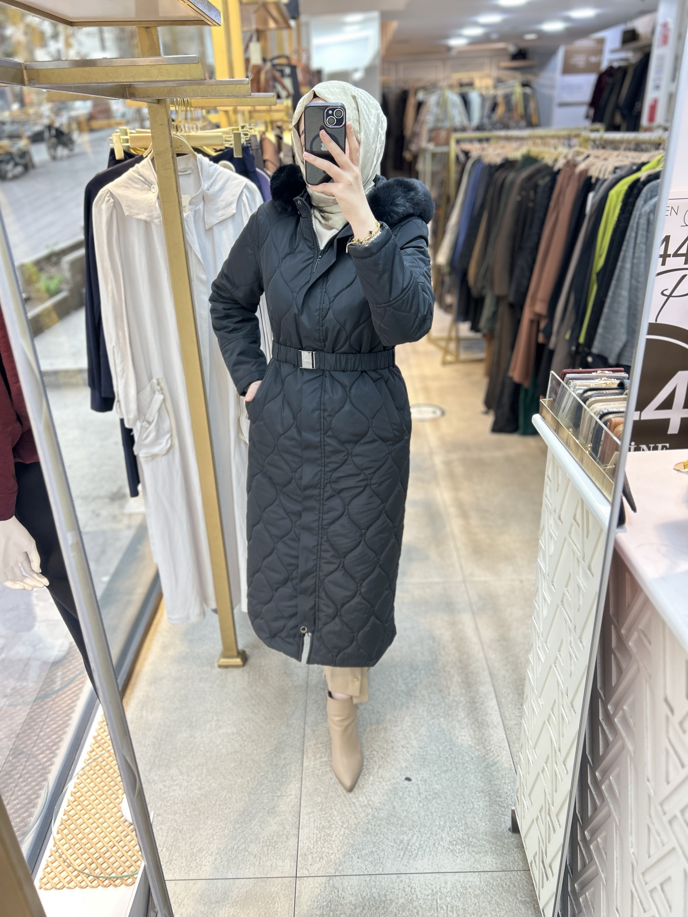 25K7001 KEMERLİ KAPŞONLU KAPİTONE MONT - Görsel 17