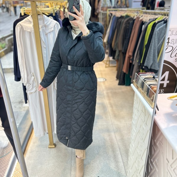 25K7001 KEMERLİ KAPŞONLU KAPİTONE MONT - Görsel 20