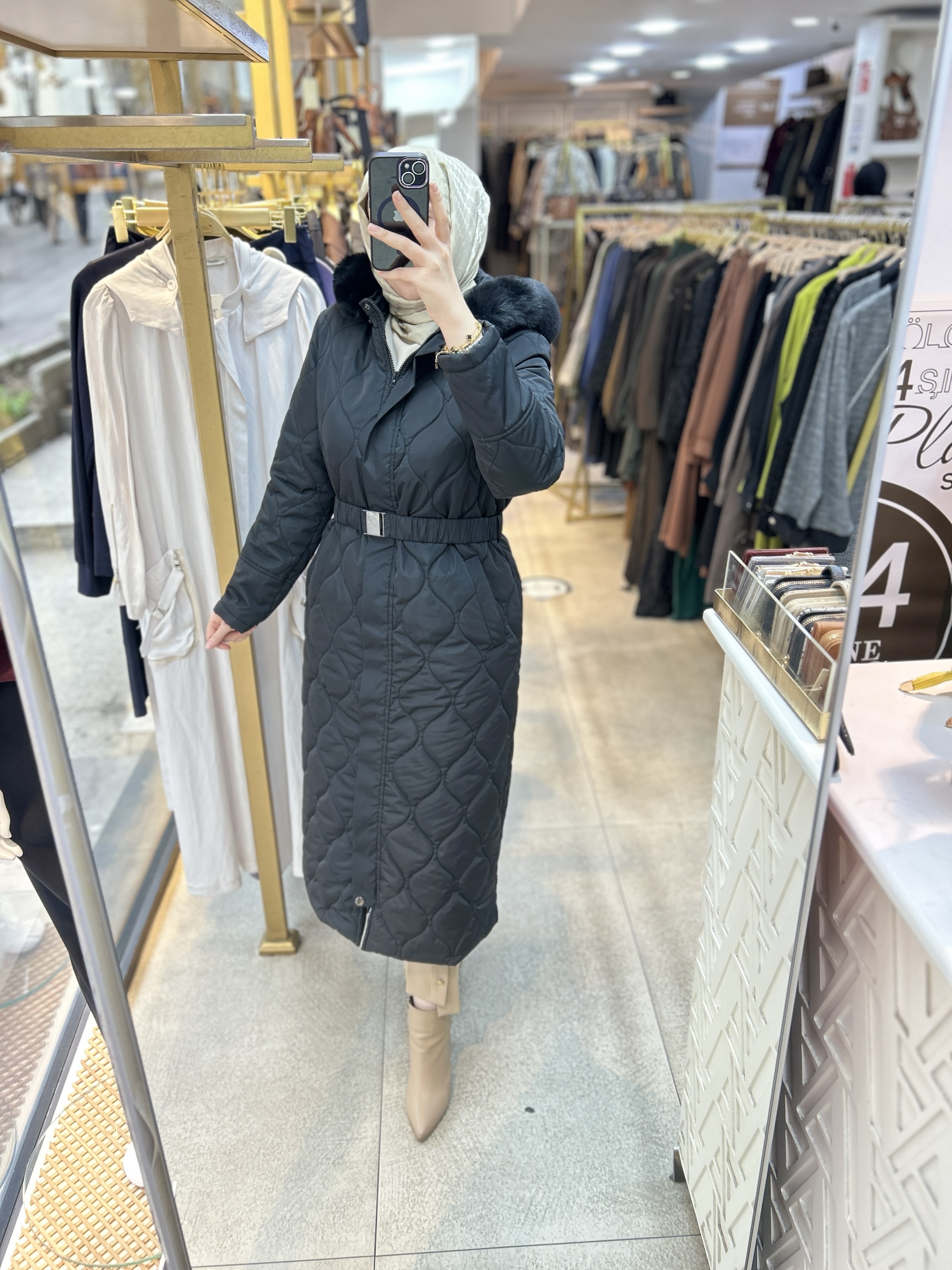 25K7001 KEMERLİ KAPŞONLU KAPİTONE MONT - Görsel 20