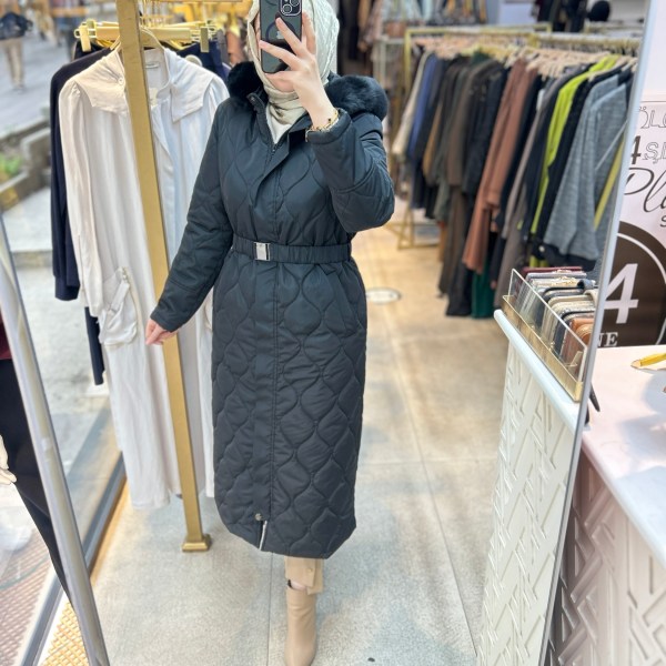 25K7001 KEMERLİ KAPŞONLU KAPİTONE MONT - Görsel 21