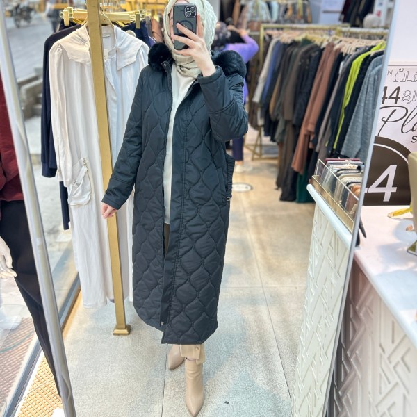 25K7001 KEMERLİ KAPŞONLU KAPİTONE MONT - Görsel 22