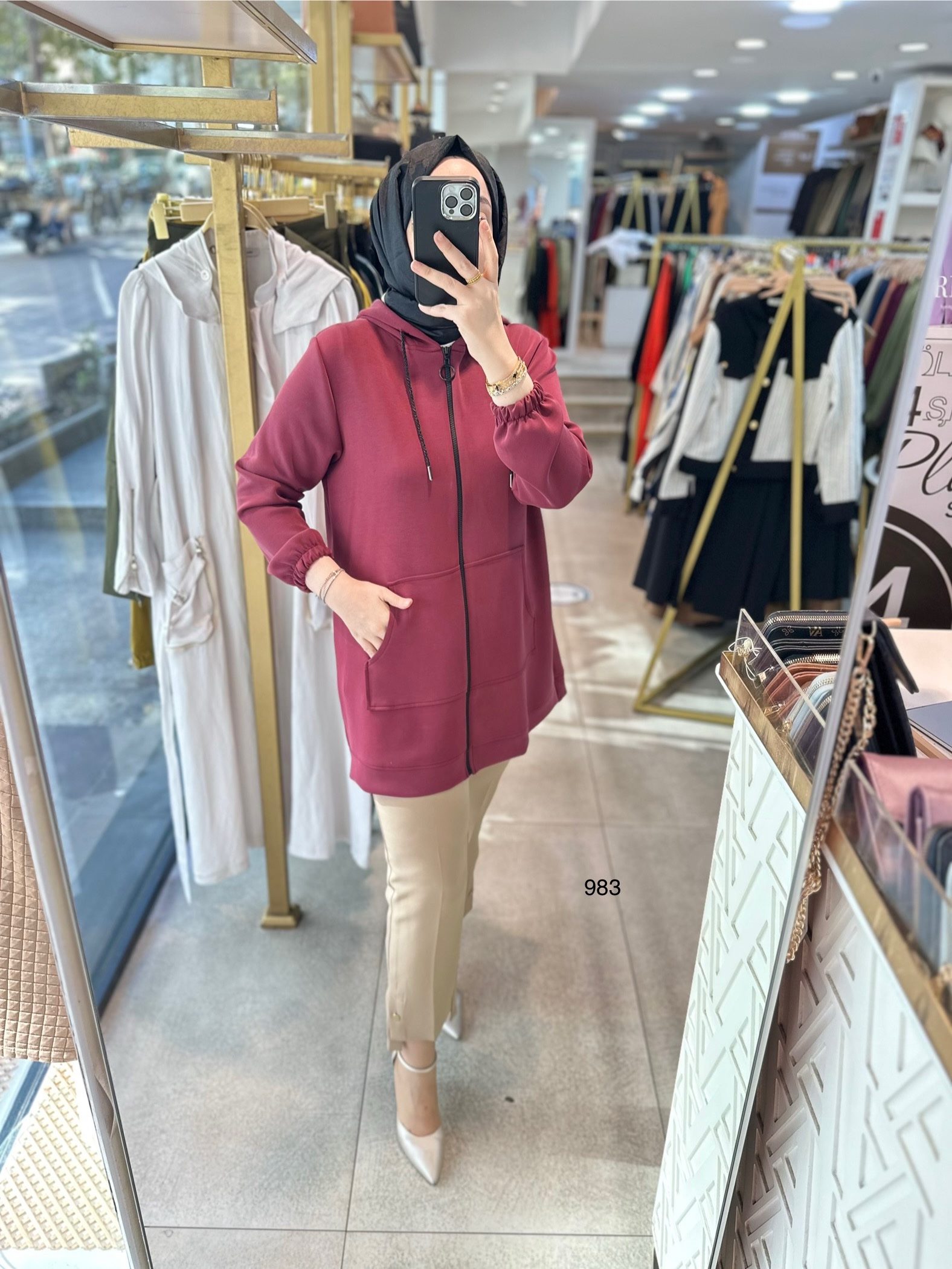 983 Oysho Kumaş Fermuarlı Kap - Görsel 1