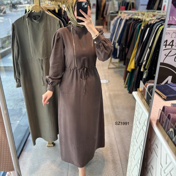 SZ1991 Fermuar Detaylı Elbise - Görsel 17