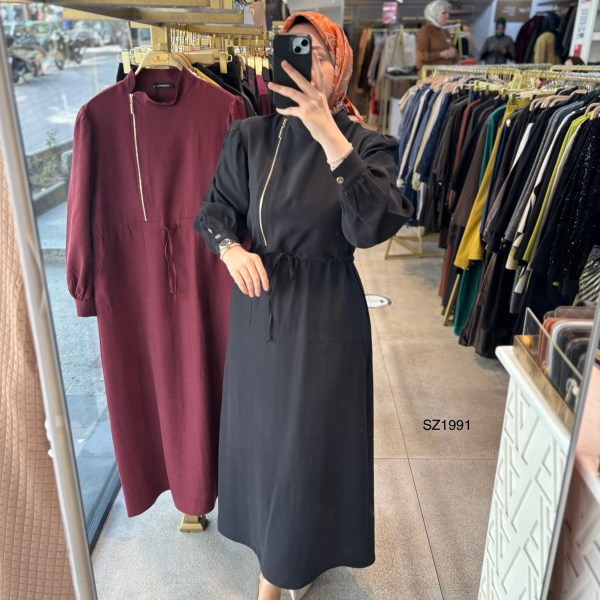 SZ1991 Fermuar Detaylı Elbise - Görsel 16