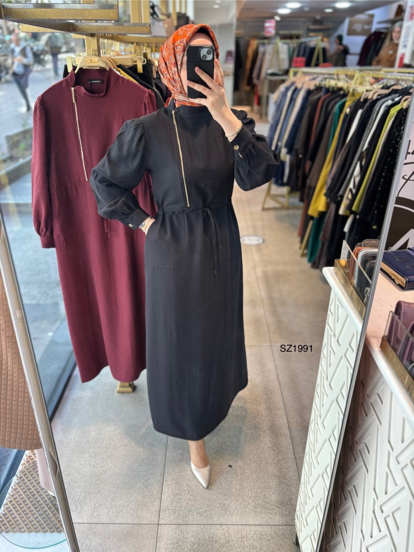 SZ1991 Fermuar Detaylı Elbise