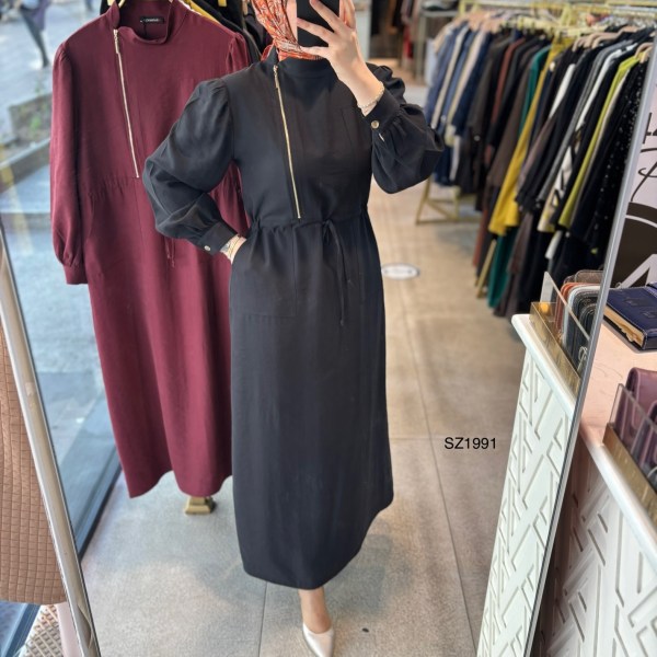 SZ1991 Fermuar Detaylı Elbise - Görsel 9