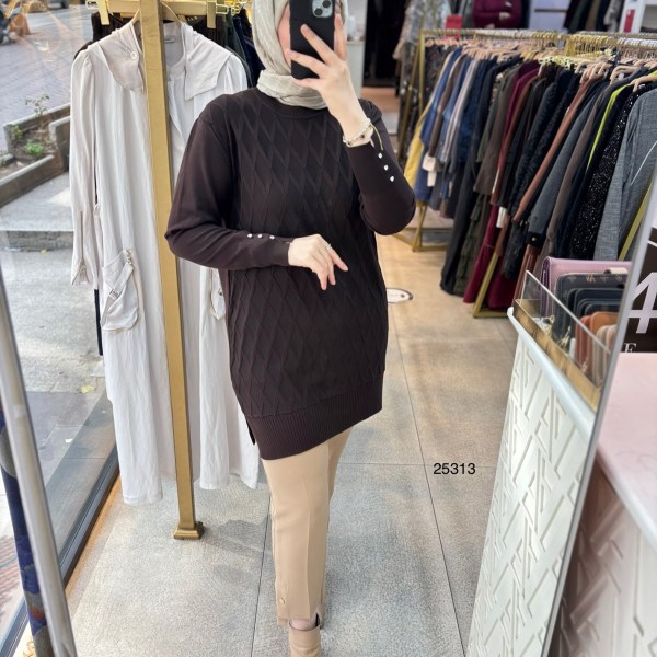 25313 Kolları Düğme Detaylı Merserize Triko - Görsel 5