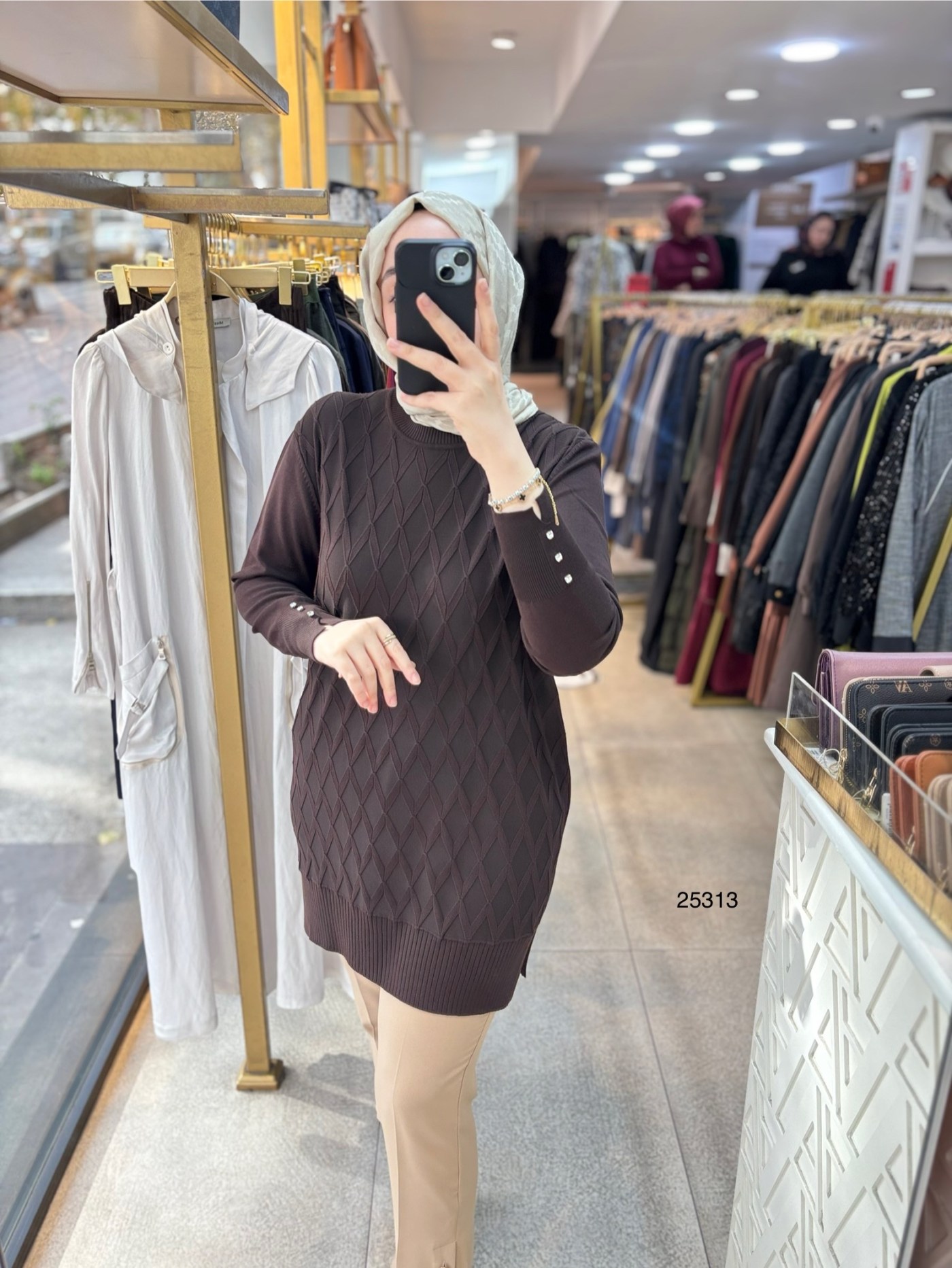 25313 Kolları Düğme Detaylı Merserize Triko