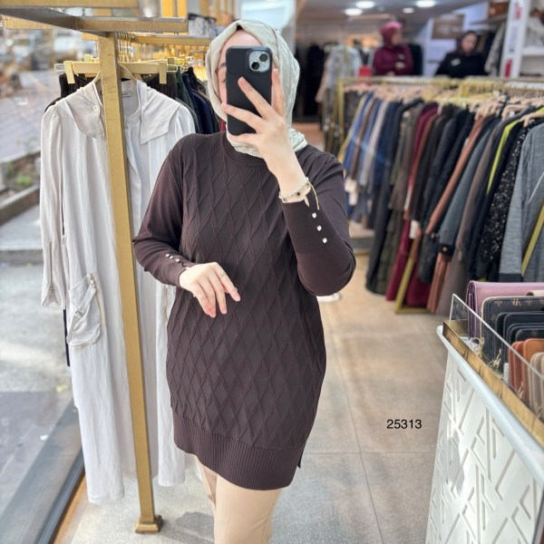 25313 Kolları Düğme Detaylı Merserize Triko - Görsel 9