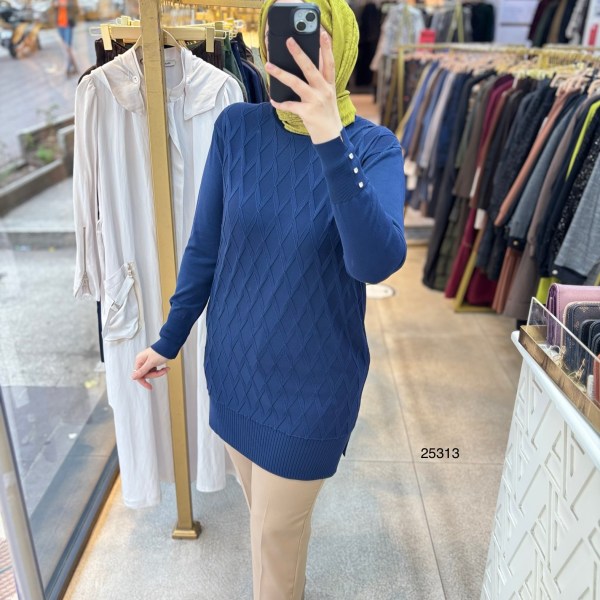 25313 Kolları Düğme Detaylı Merserize Triko - Görsel 7