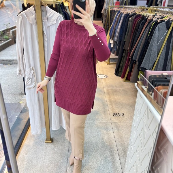 25313 Kolları Düğme Detaylı Merserize Triko - Görsel 2