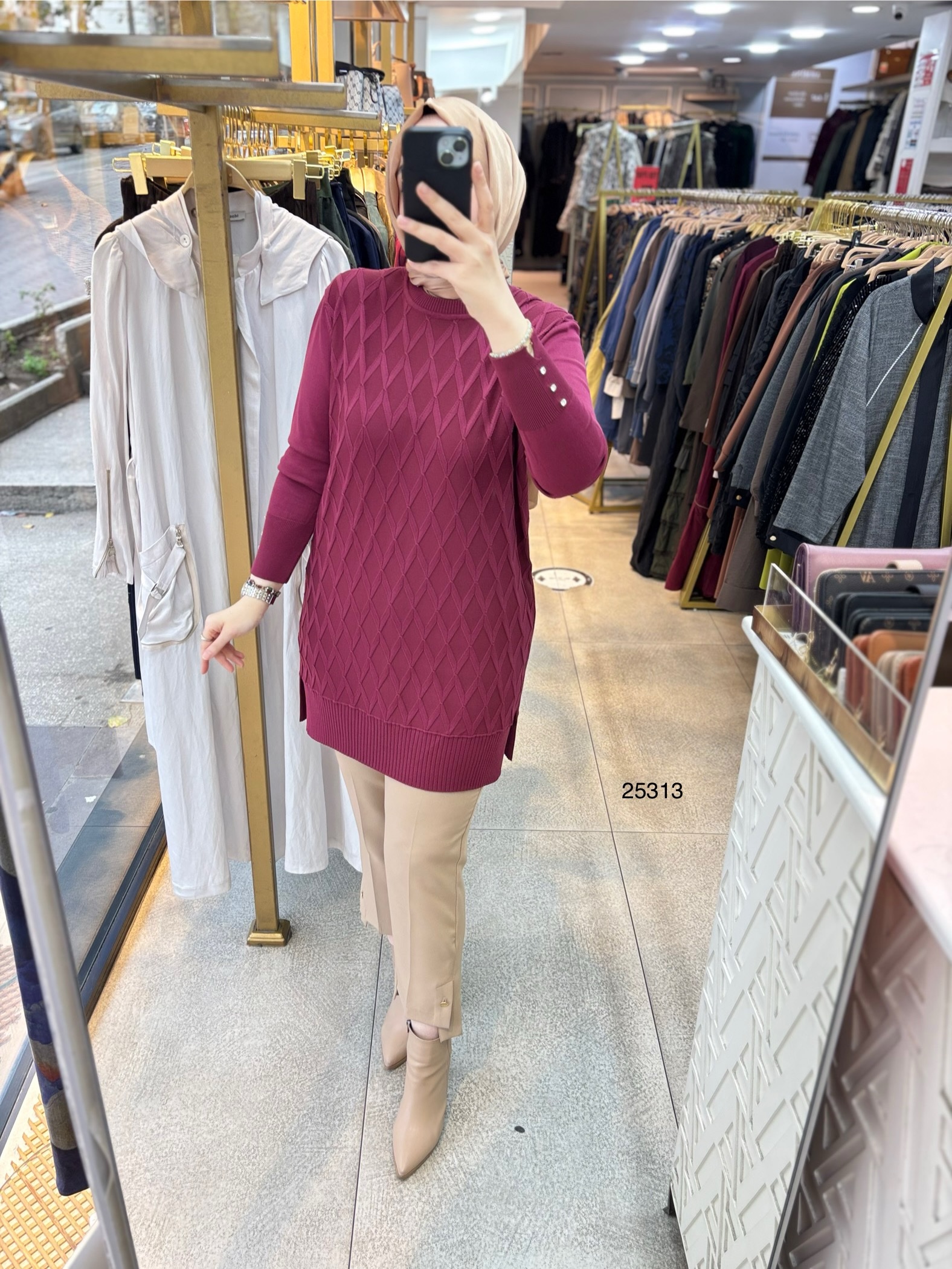 25313 Kolları Düğme Detaylı Merserize Triko - Görsel 2