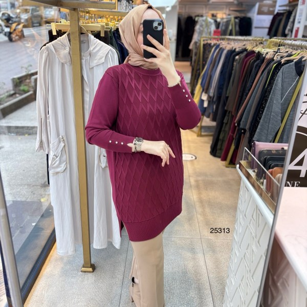 25313 Kolları Düğme Detaylı Merserize Triko - Görsel 1