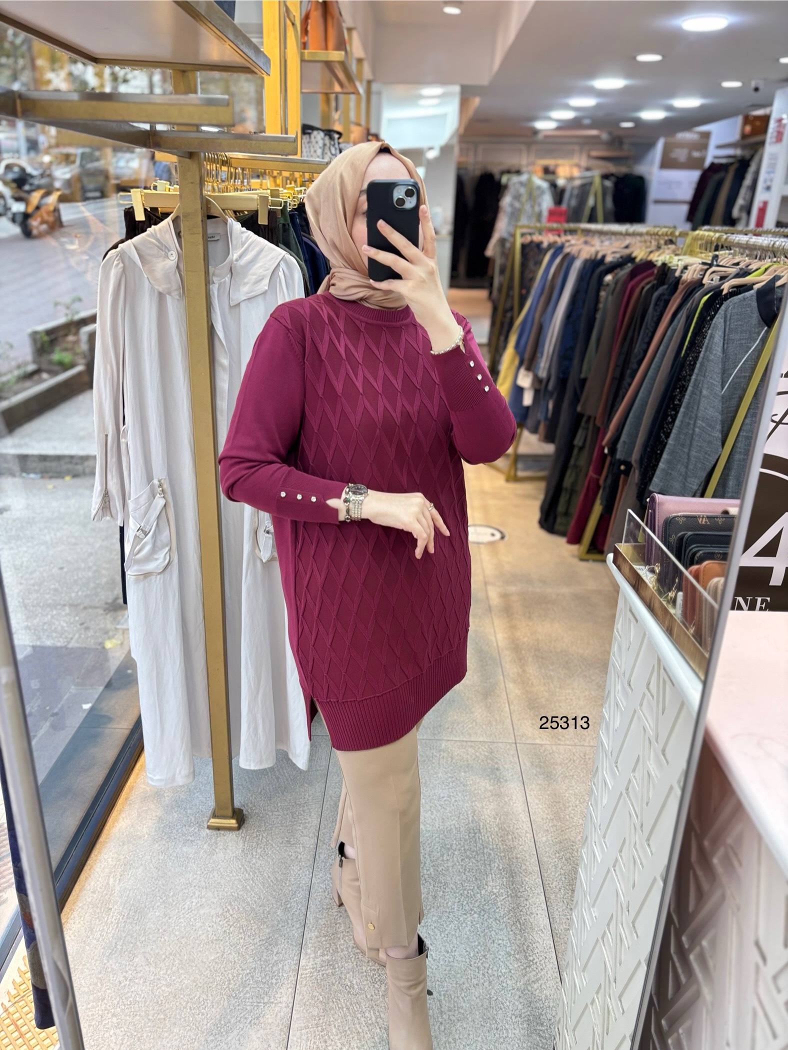 25313 Kolları Düğme Detaylı Merserize Triko - Görsel 1