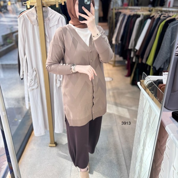 3913 V Desenli Merserize Tunik - Görsel 1