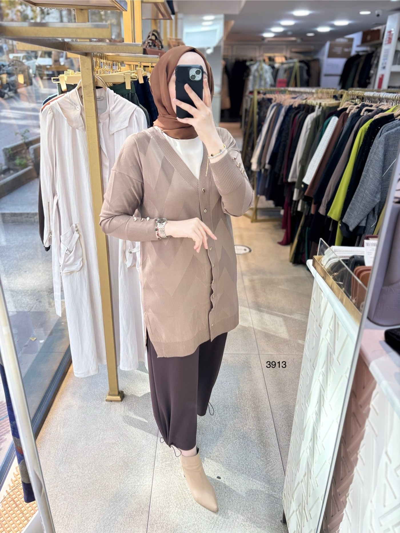 3913 V Desenli Merserize Tunik