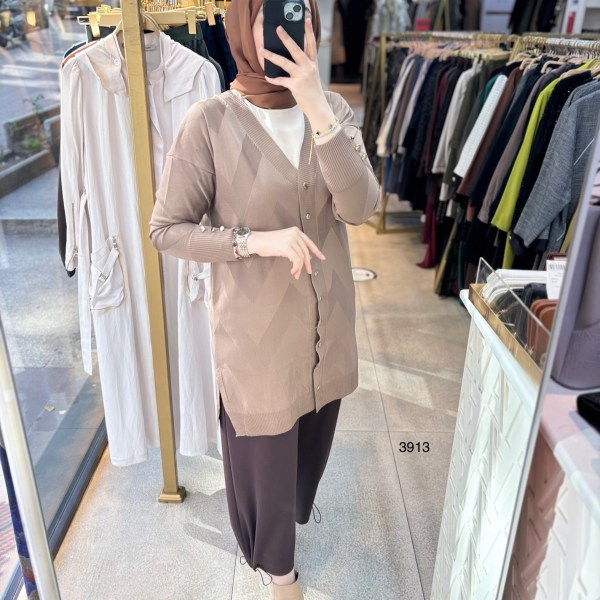 3913 V Desenli Merserize Tunik - Görsel 2